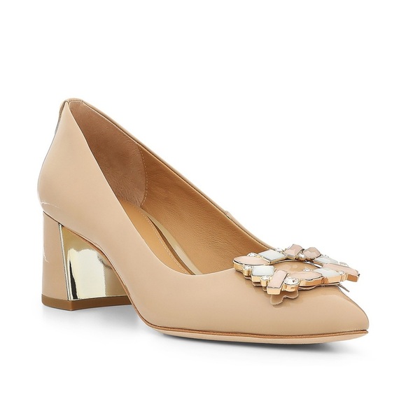 NEW Donald J. Pliner Womens Suzette Beige Patent Rhinestone Pumps Size 7 - Picture 1 of 8